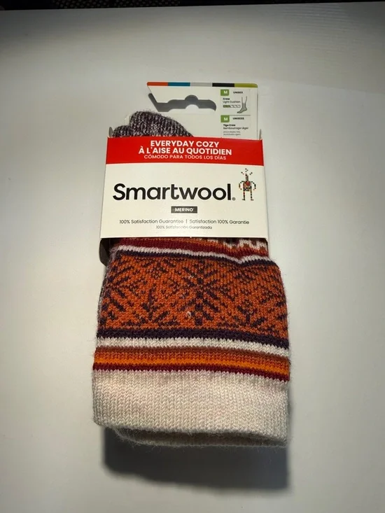 Smartwool Unisex Everyday Comfort Merino Patterned Socks - Orange, Purple, Cream - Picture 1 of 6